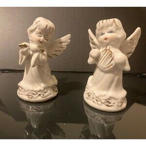 vintage angel figurines hand painted white glazed porcelain in original box